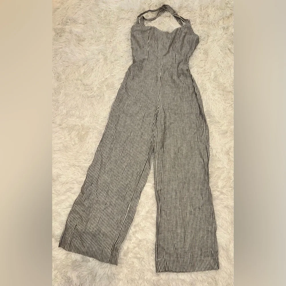 NEW Reformation Autumn Linen Jumpsuit Vineyard Stripes Size 2